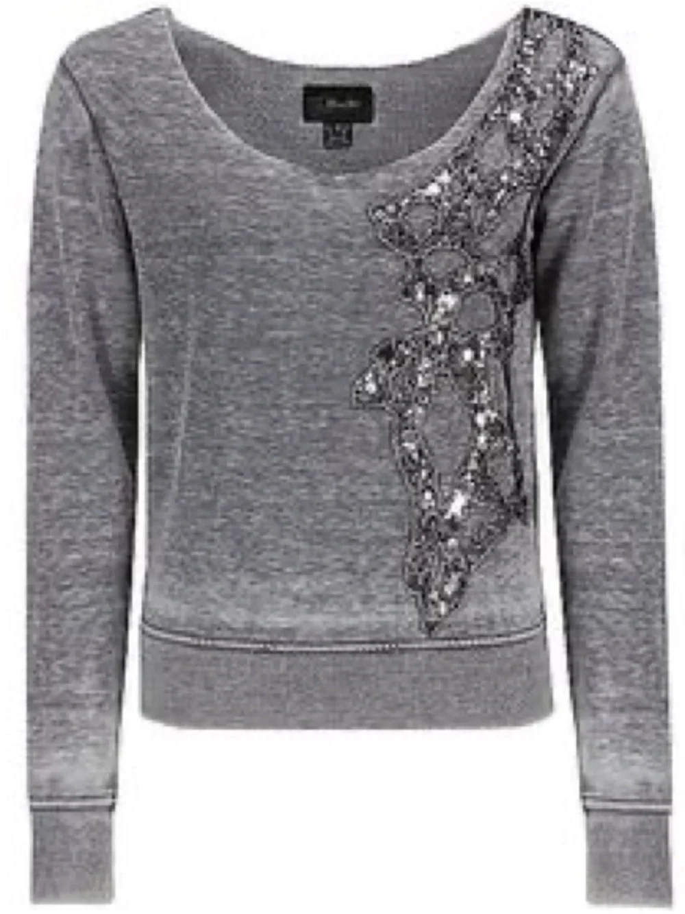 Miss Me Grey Embellished Scoop Burnt Out Sweatshirt